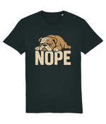 Woman Black t-shirt with a bulldog graphic and 'NOPE' text on a white background