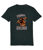 Black t-shirt with 'Primal Gentleman' graphic design on a white background