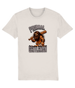 T-shirt with a graphic of a caveman holding a baseball bat and 'Primal Gentleman' text on a white background.