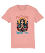 Vintage Religious Art "Pray More Worry Less" Women's Tee