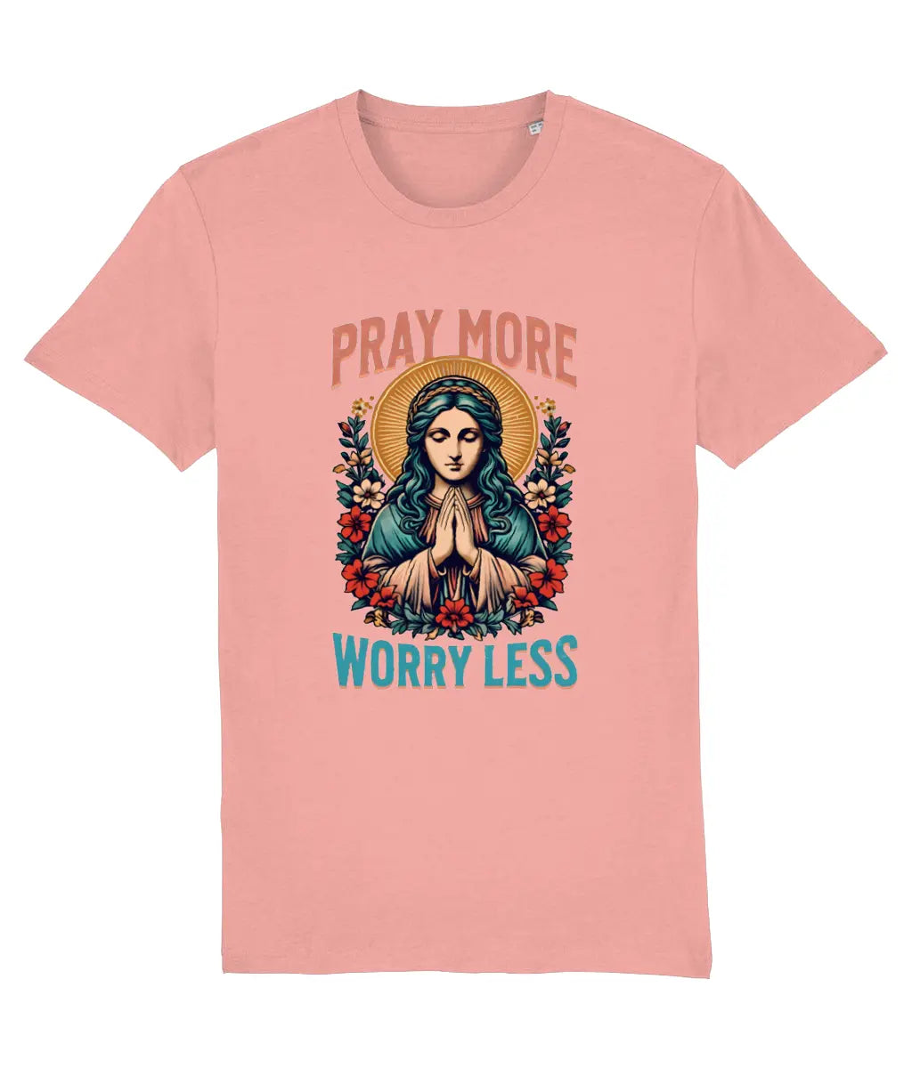 Vintage Religious Art "Pray More Worry Less" Women's Tee