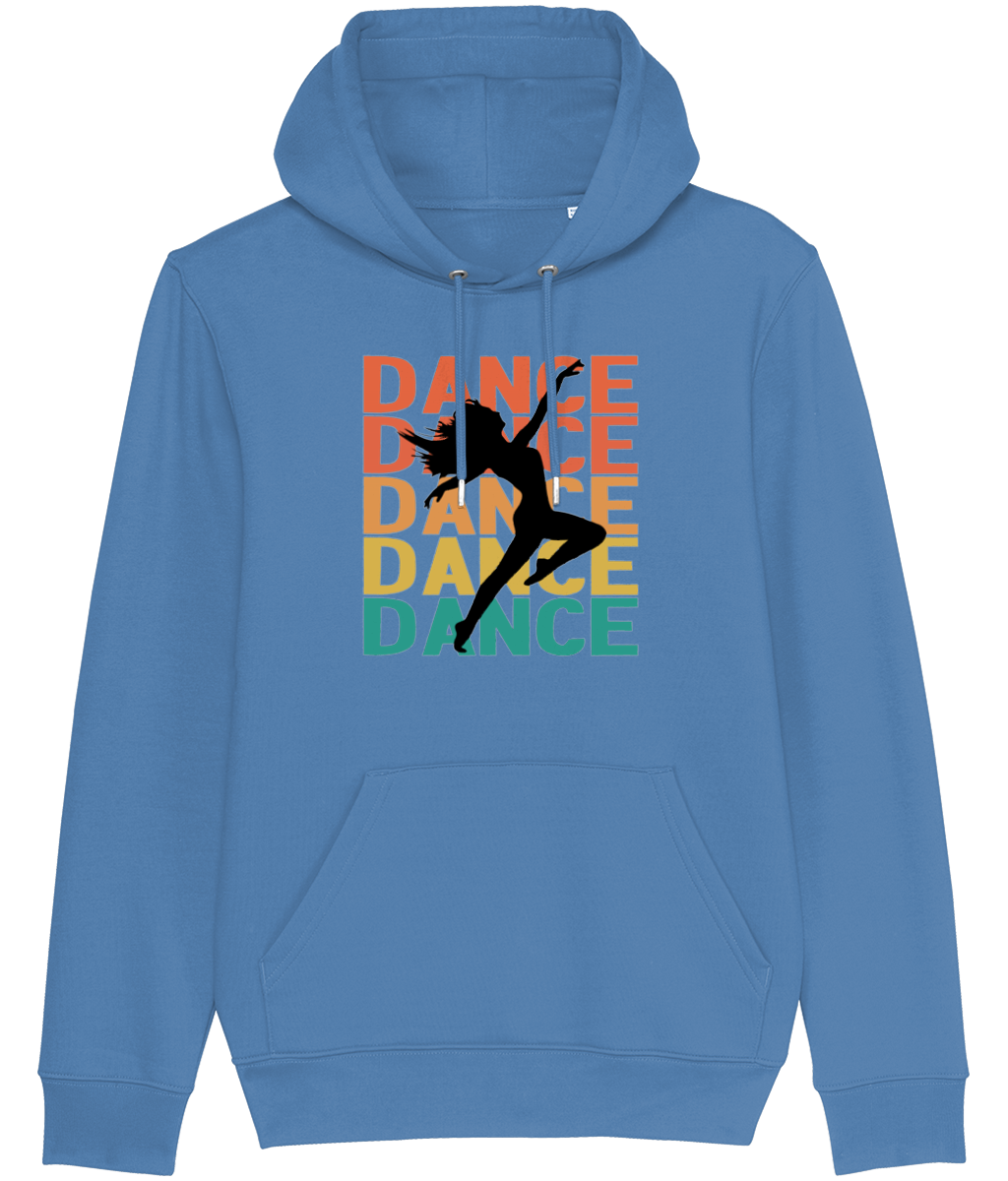 Women's Blue hoodie with a dancer graphic and 'DANCE' text on a white background