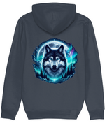 Men's Dark gray hoodie with a wolf graphic on the back against a white background