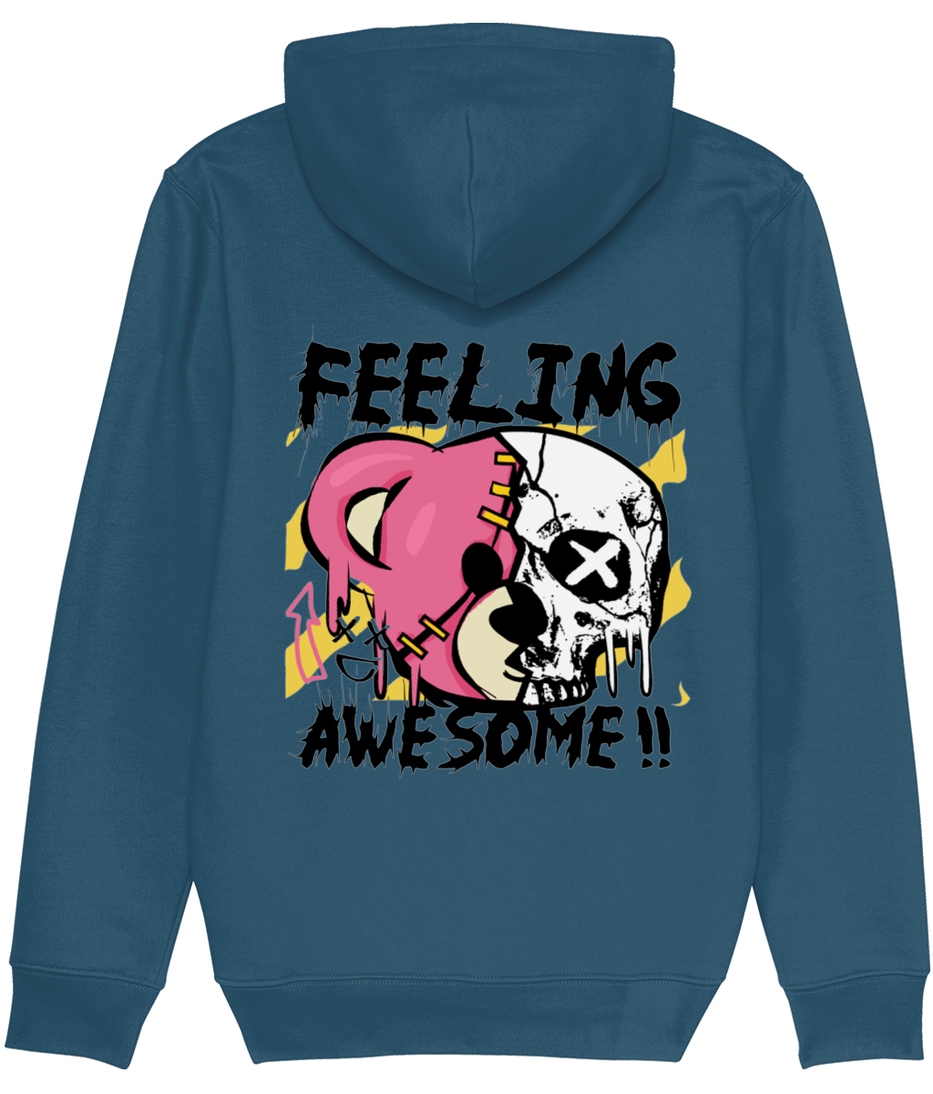 Half Bear Half Skull Grunge Graphic Hoodie for Men