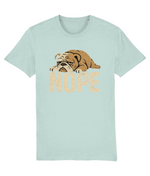 Woman Light blue t-shirt with a bulldog graphic and 'NOPE' text on a white background