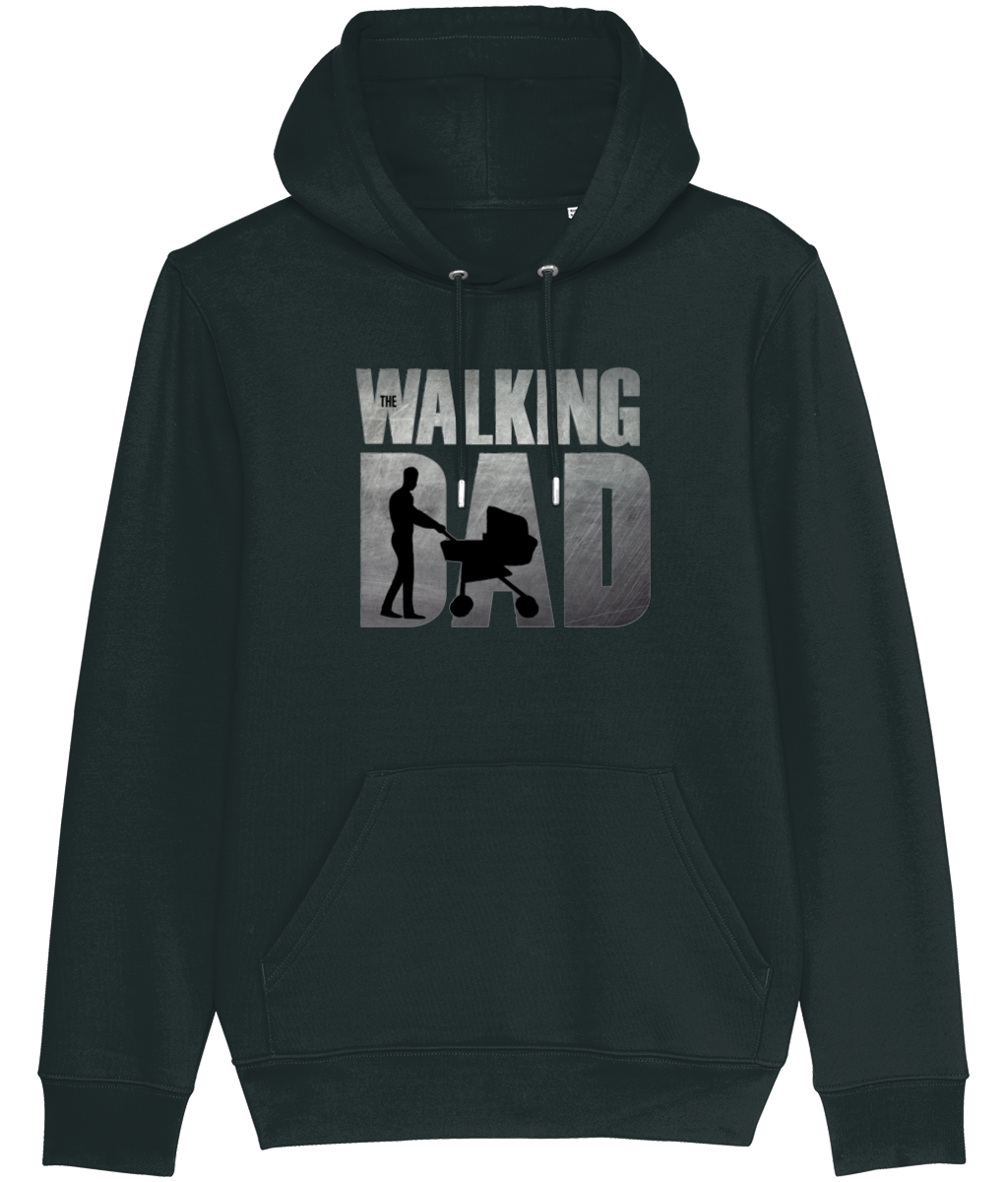 Men's Black hoodie with 'Walking Dad' graphic on a white background