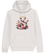 Women's White hoodie with a snake and floral design on a white background