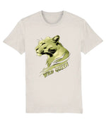 White t-shirt with a gold panther graphic and 'Wild Queen' text on a white background