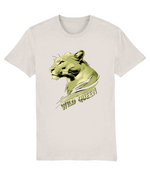 White t-shirt with a gold panther graphic and 'Wild Queen' text on a white background