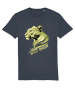 Women's Stanley/Stella Navy blue t-shirt with a gold lion graphic and 'Wild Queen' text on a white background