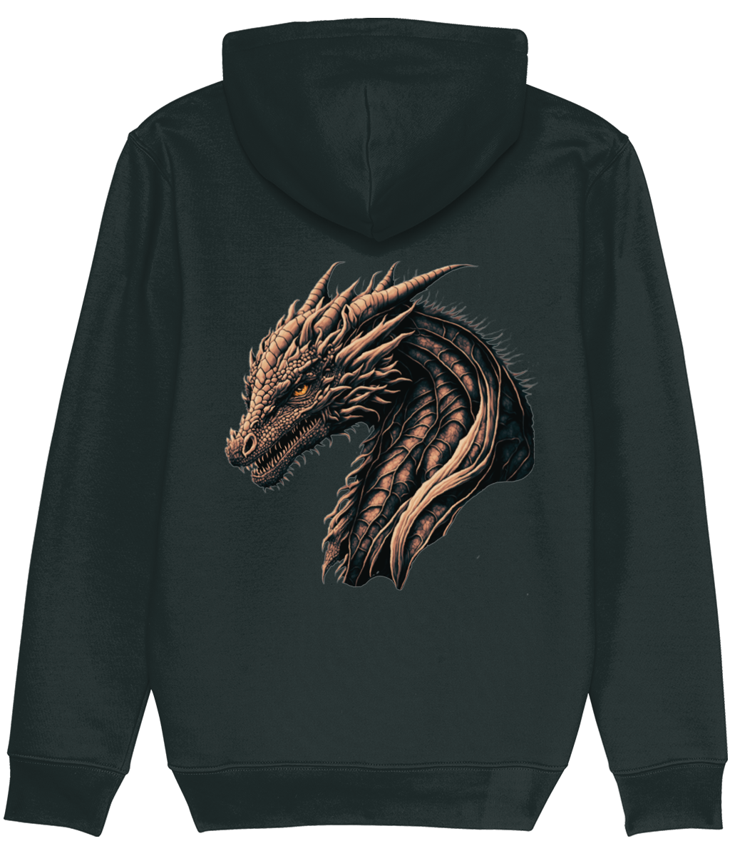 Men's Black hoodie with a dragon design on the back against a white background