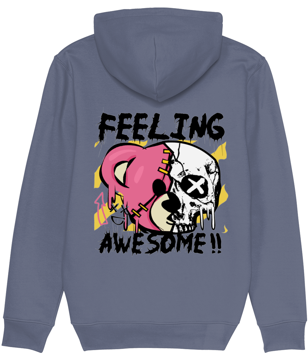 Half Bear Half Skull Grunge Graphic Hoodie for Men
