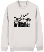 Men's White sweatshirt with 'The Grillfather' graphic design on a white background