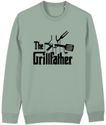 Men's Sweatshirt with 'The Grillfather' graphic design on a light green background