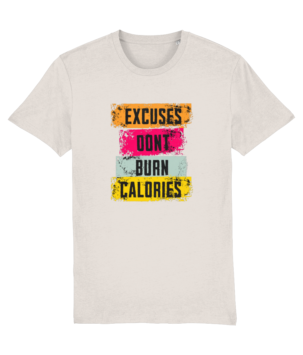 Beige t-shirt with motivational text design on a white background
