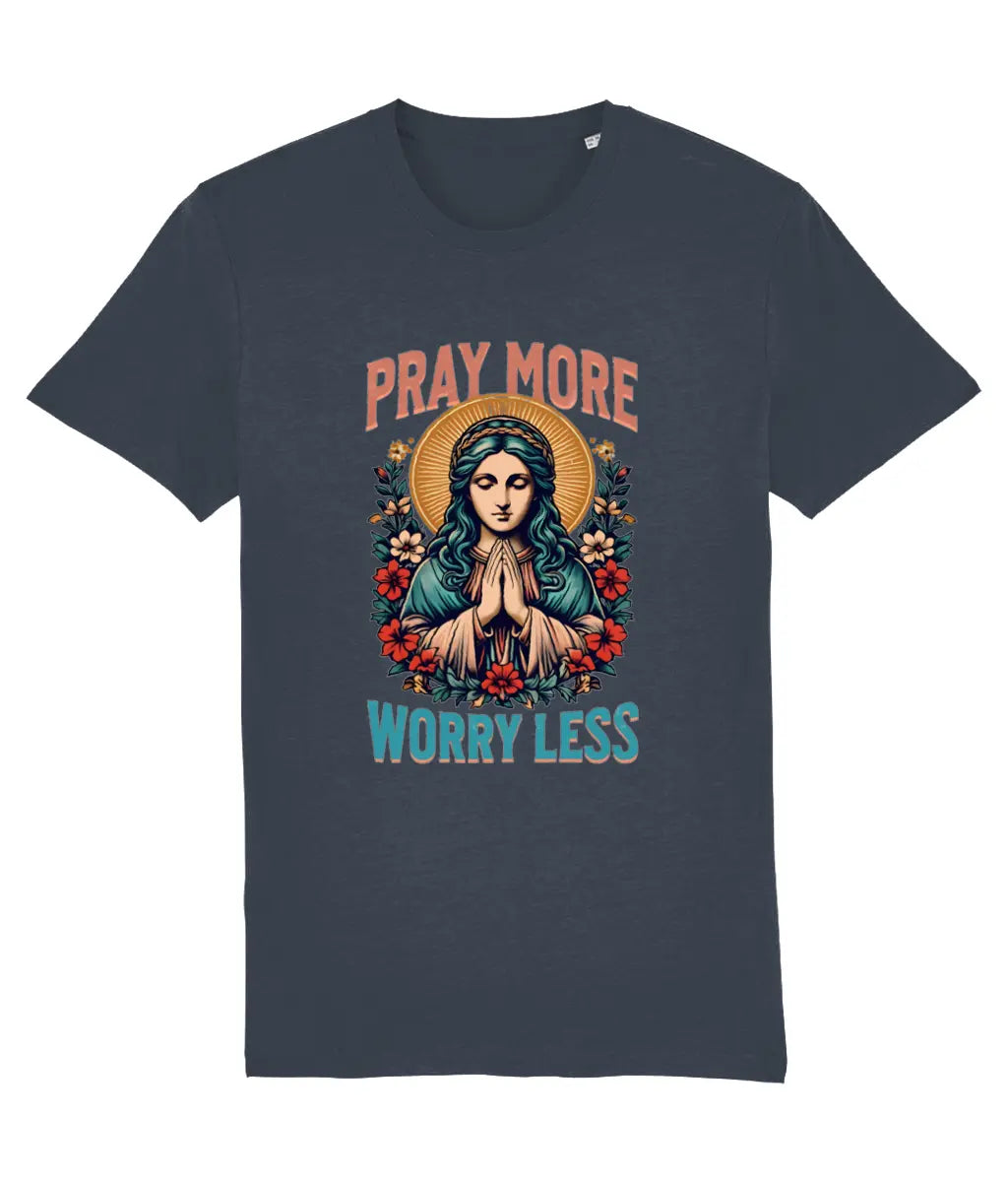Vintage Religious Art "Pray More Worry Less" Women's Tee