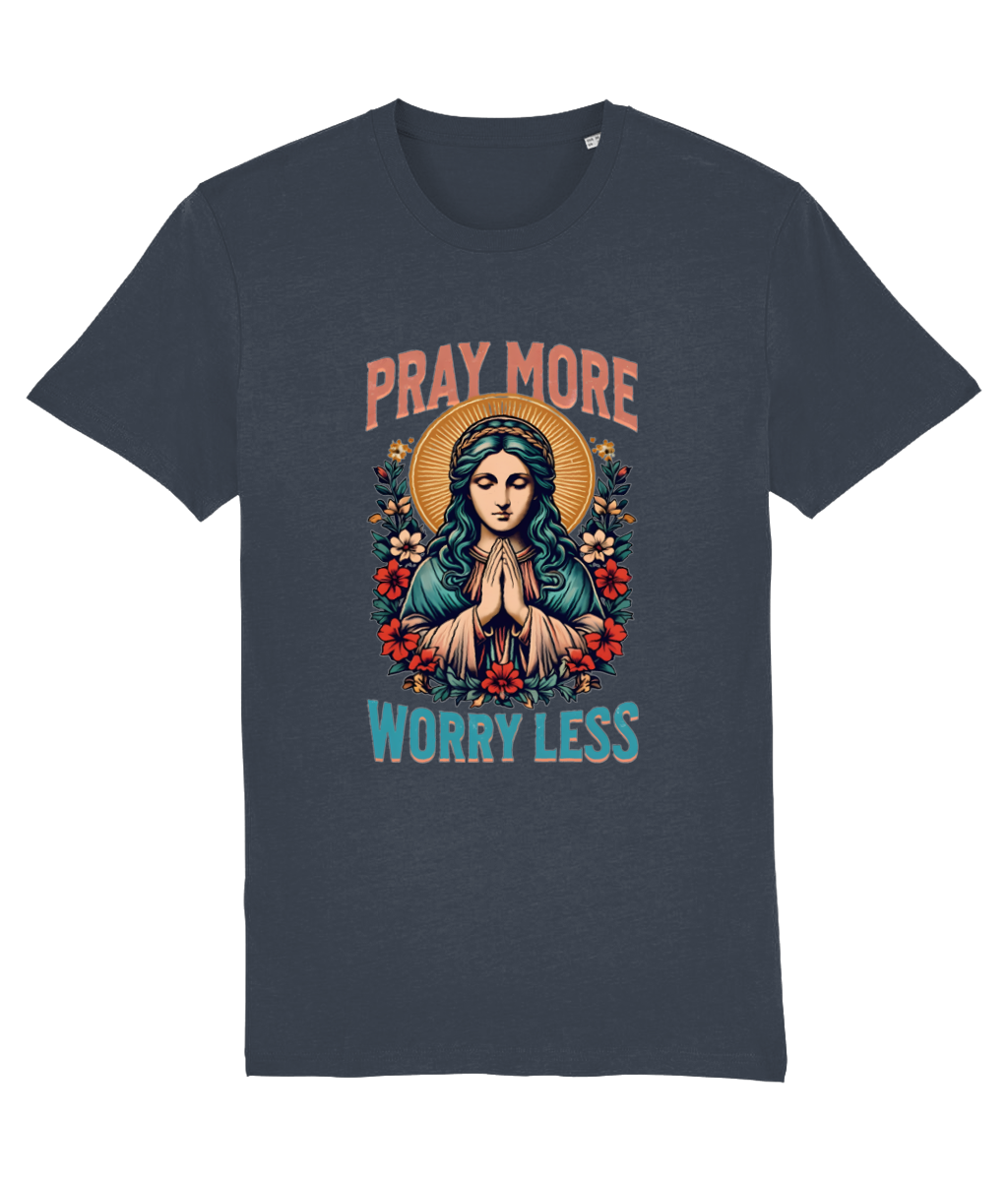 Vintage Religious Art "Pray More Worry Less" Women's Tee