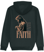 Women's Black hoodie with a graphic of a praying figure and the word 'FAITH' on the back.