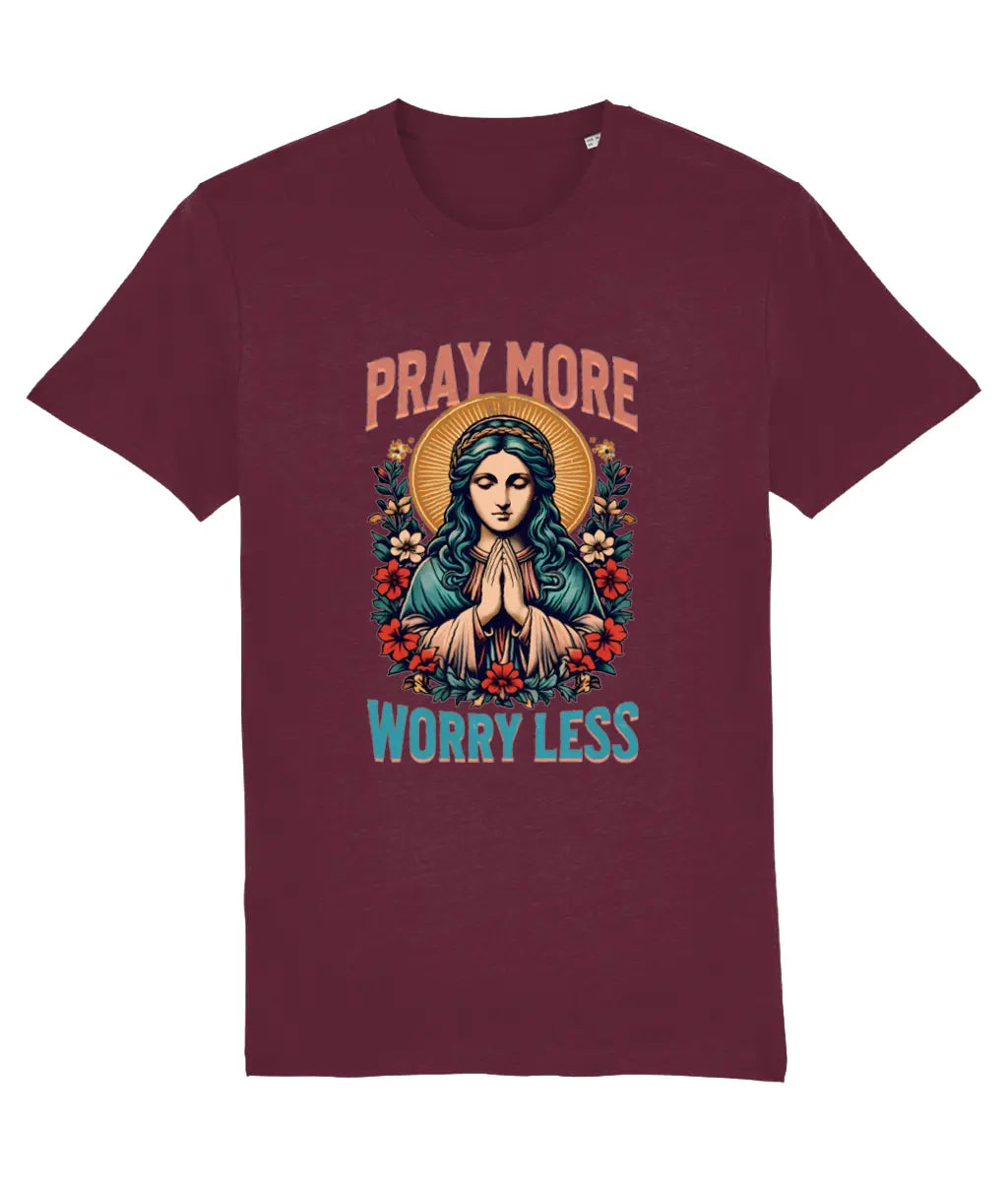 Vintage Religious Art "Pray More Worry Less" Women's Tee