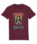 Vintage Religious Art "Pray More Worry Less" Women's Tee