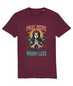Vintage Religious Art "Pray More Worry Less" Women's Tee