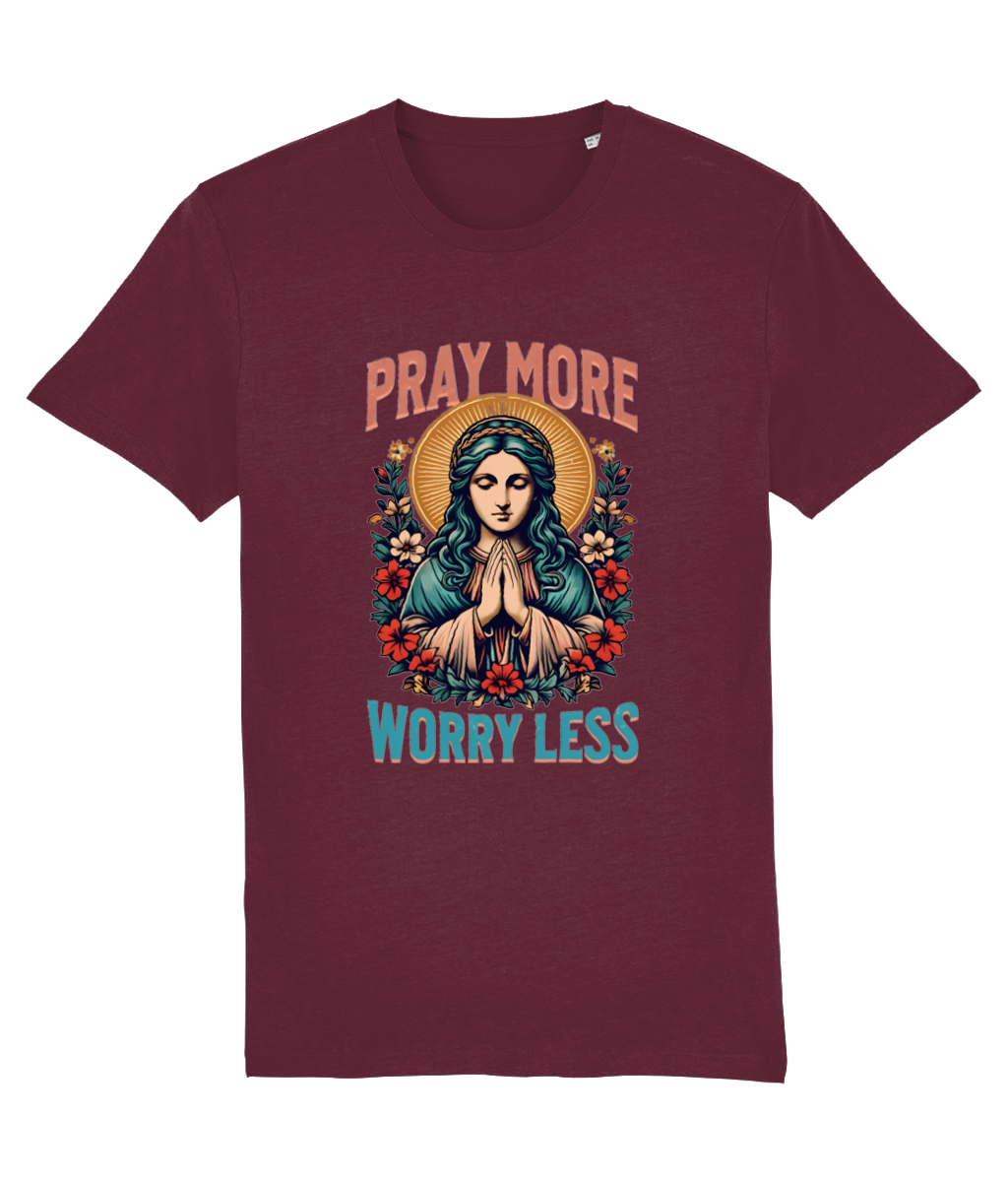 Vintage Religious Art "Pray More Worry Less" Women's Tee