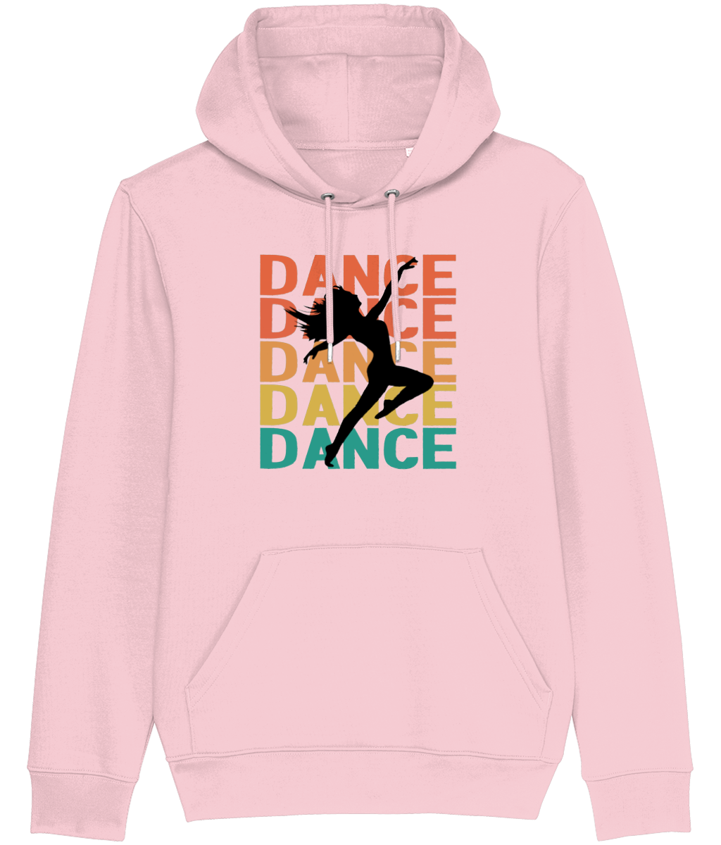 Women's Stanley/Stella Pink hoodie with a dancer graphic and 'DANCE' text on a white background