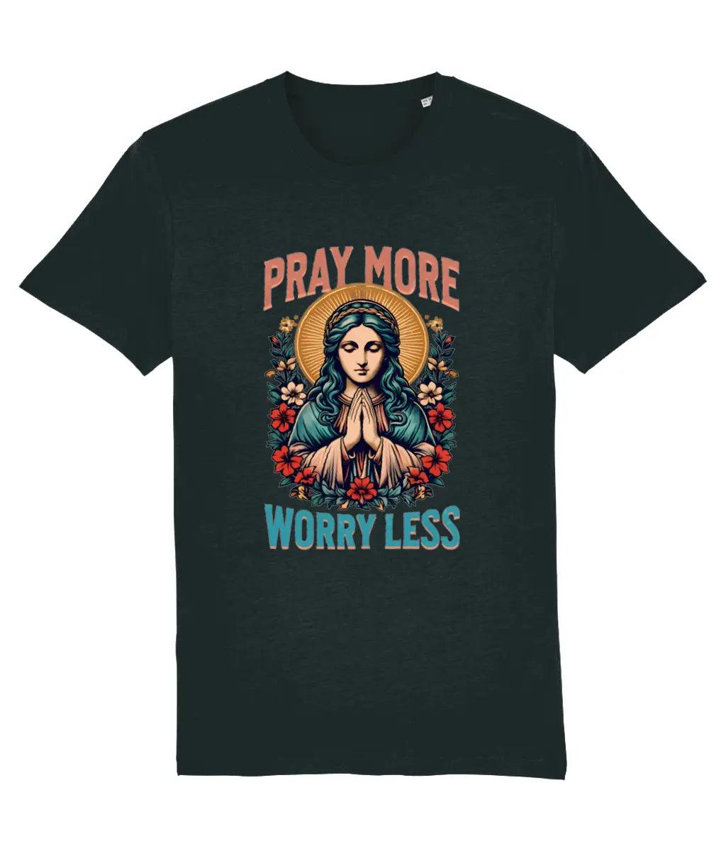 Vintage Religious Art "Pray More Worry Less" Women's Tee