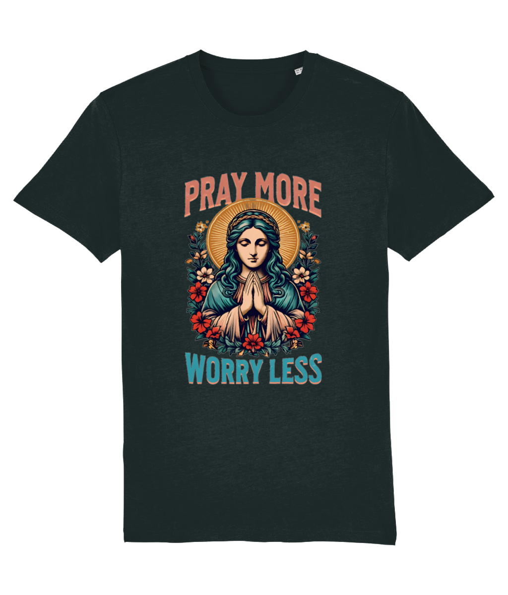 Vintage Religious Art "Pray More Worry Less" Women's Tee