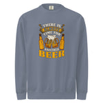 Gray sweatshirt with beer-themed graphic and text on a white background