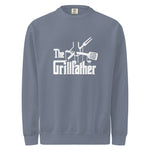 Gray sweatshirt with 'The Grillfather' graphic design on a white background