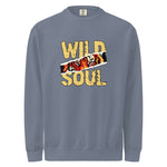 Mens gray sweatshirt with 'Wild Soul' design featuring a tiger on a white background