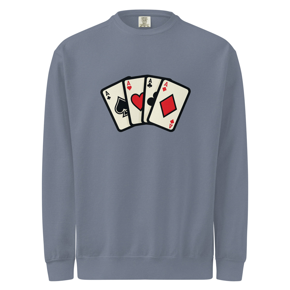 Comfort Colors 1566 Gray sweatshirt with playing card design on a white background