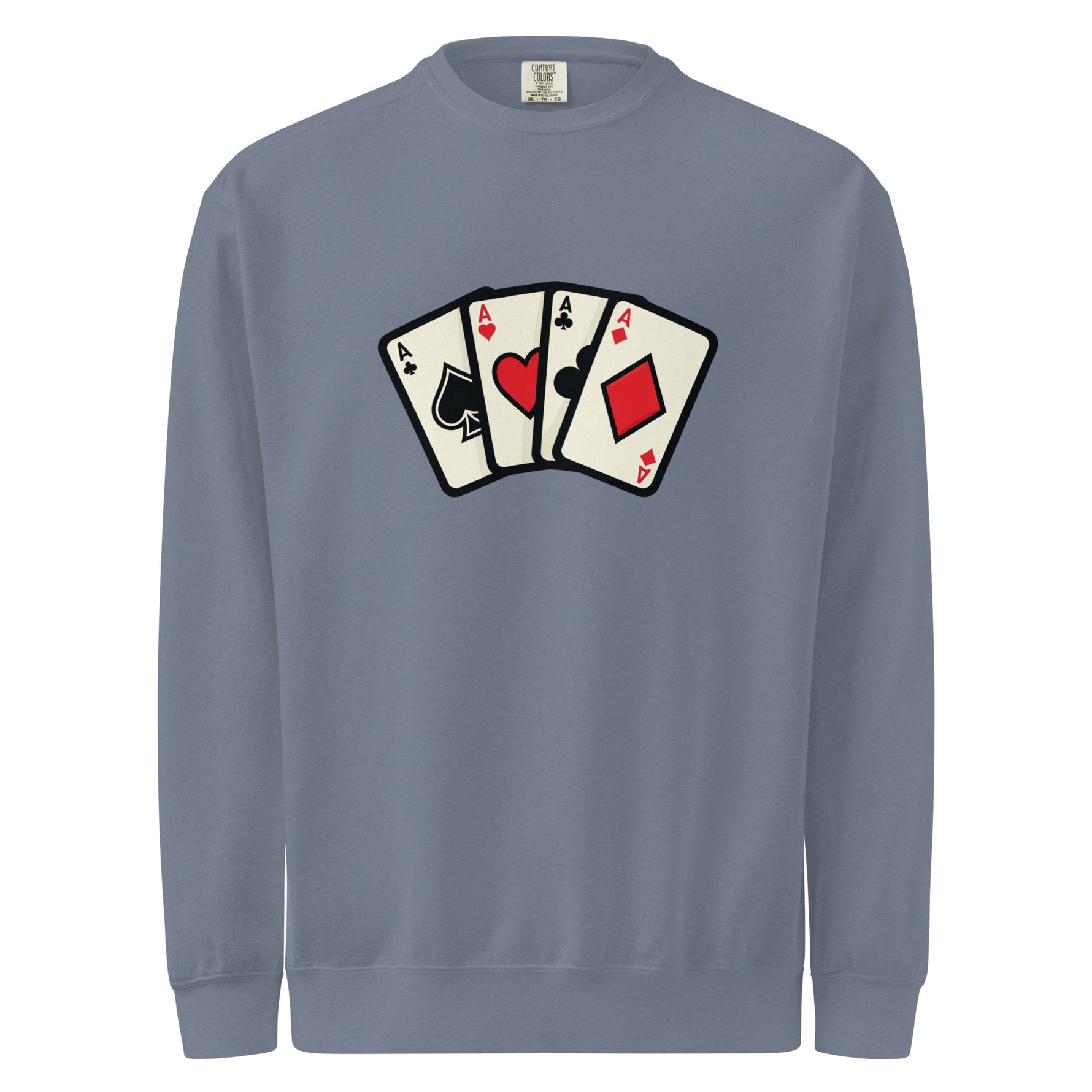Comfort Colors 1566 Gray sweatshirt with playing card design on a white background