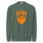 Green mens sweatshirt with orange 'Cool Dads Have Beards' graphic on a white background
