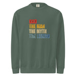Comfort Colors 1566 green sweatshirt with colorful text 'DAD THE MAN THE MYTH THE LEGEND' on a white background