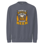Gray sweatshirt with beer-themed graphic and text on a white background