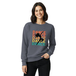 Woman wearing a gray sweatshirt with 'DANCE' text and dancer graphic on a white background