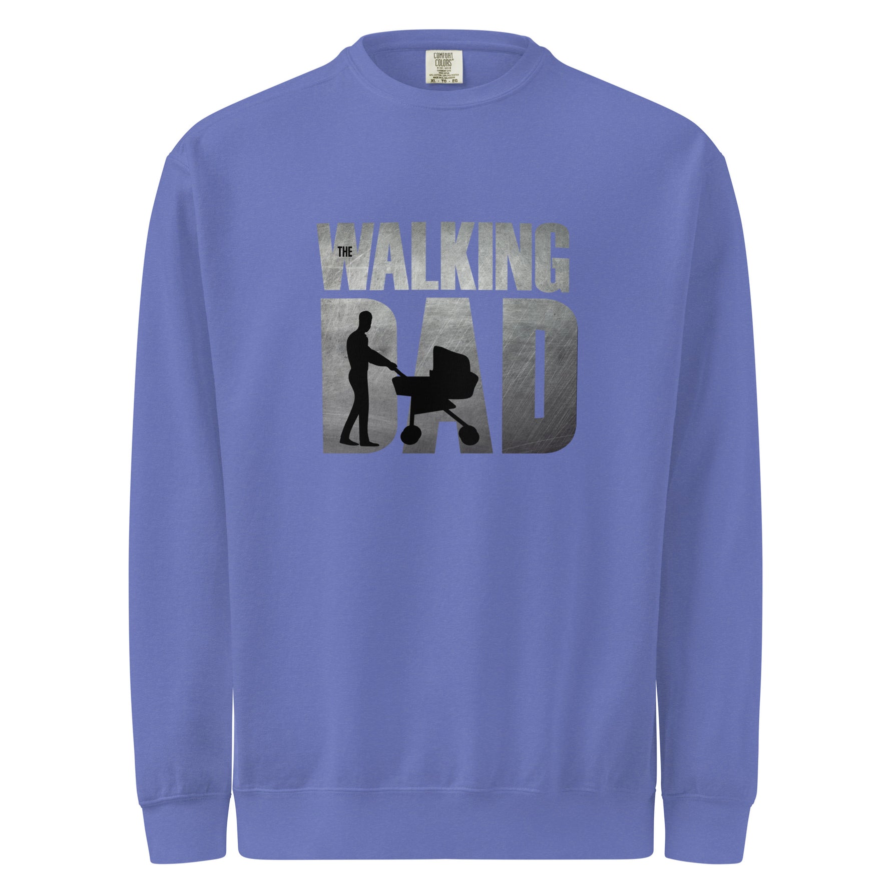 Comfort Colors 1566 Blue sweatshirt with 'The Walking Dad' graphic design on a white background