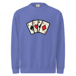 Comfort Colors 1566 Blue sweatshirt with playing card design on a white background