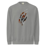Gray mens sweatshirt with a tiger paw print design on a white background
