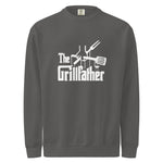 Gray sweatshirt with 'The Grillfather' graphic design on a white background