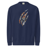 Navy blue mens sweatshirt with a tiger design on a white background