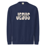 Navy blue sweatshirt with 'Jesus The Way The Truth The Life' text on a white background