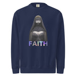 Comfort Colors Navy blue sweatshirt with a graphic design and 'FAITH' text on a white background