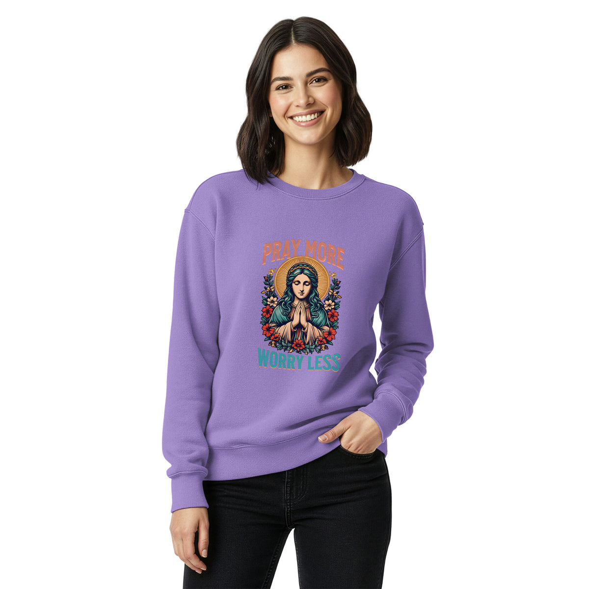 Vintage Style Religious Pray More Women's Graphic Sweatshirt