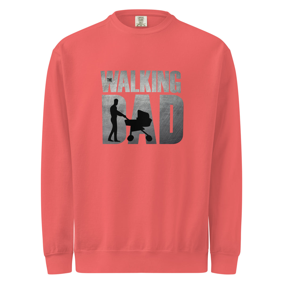 Comfort Colors 1566 mens red sweatshirt with 'The Walking Dad' graphic design on a white background