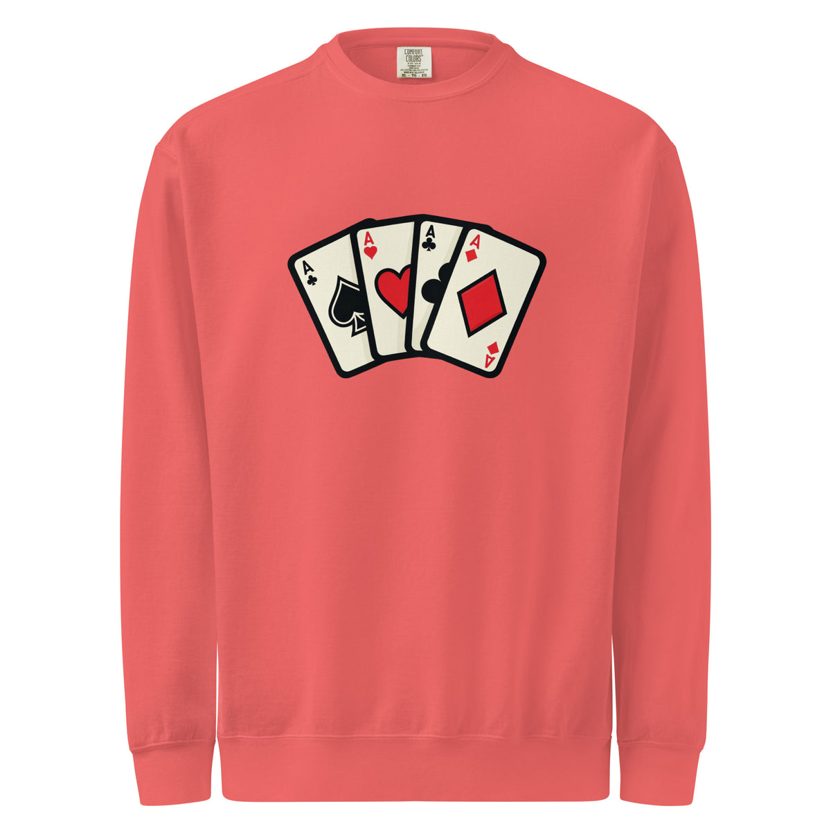 Comfort Colors 1566 Red sweatshirt with playing card design on a white background
