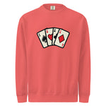 Comfort Colors 1566 Red sweatshirt with playing card design on a white background