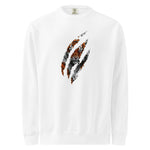 White mens long-sleeve shirt with a tiger graphic on a white background